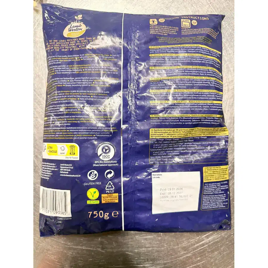 Mặt sau gói khoai tây Lamb Weston 750g