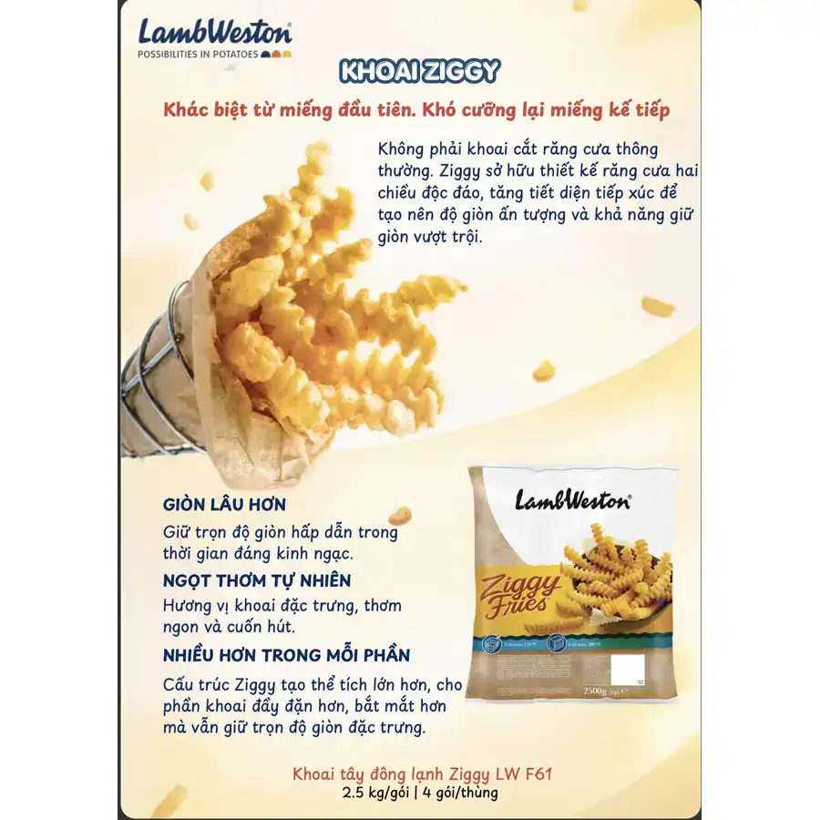 Giới thiệu khoai tây Lamb Weston Ziggy cắt răng cưa